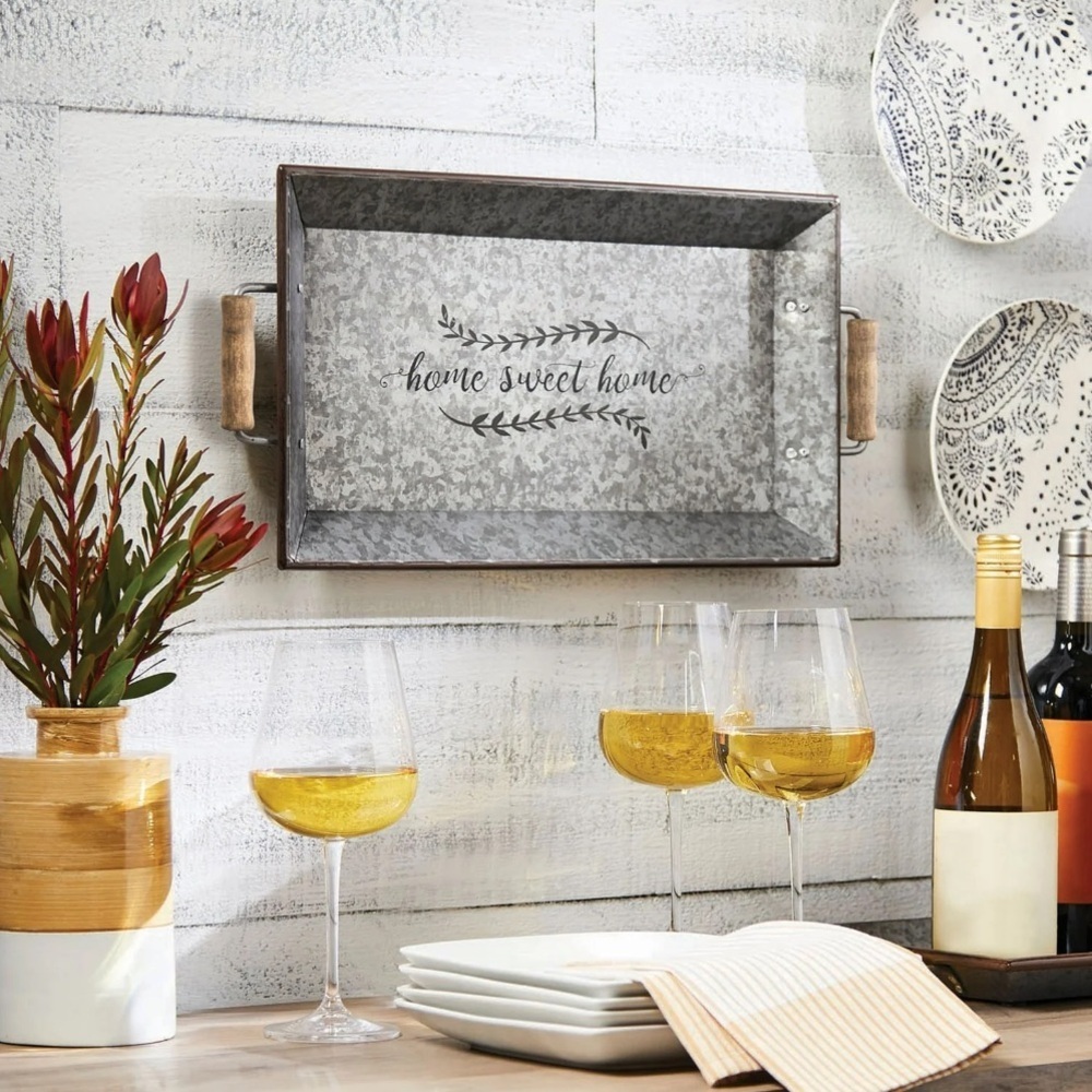 BH&G Better Homes & Gardens Galvanized Metal Serving Tray w/Handles 20”x10”